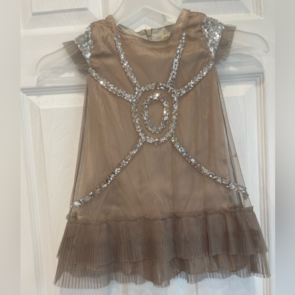 Mia Joy Girl's Dress Gold/Nude and Silver Sequins, Size 2